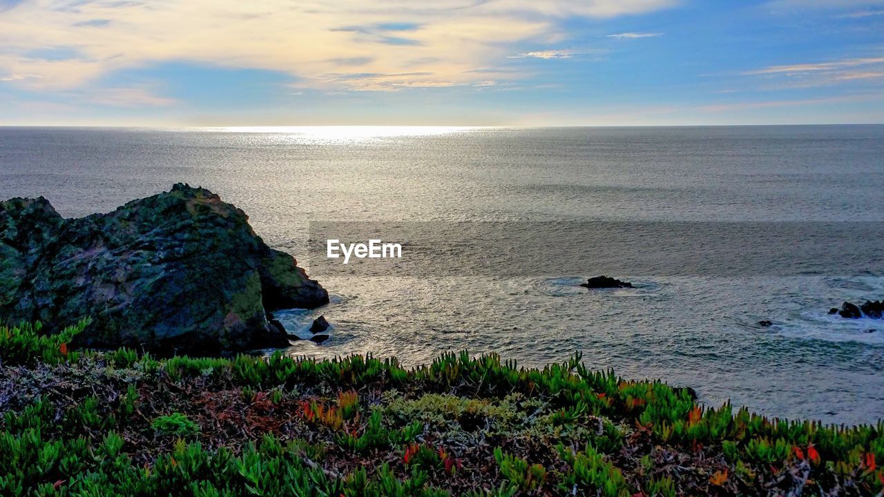 SCENIC VIEW OF SEA AT SUNSET