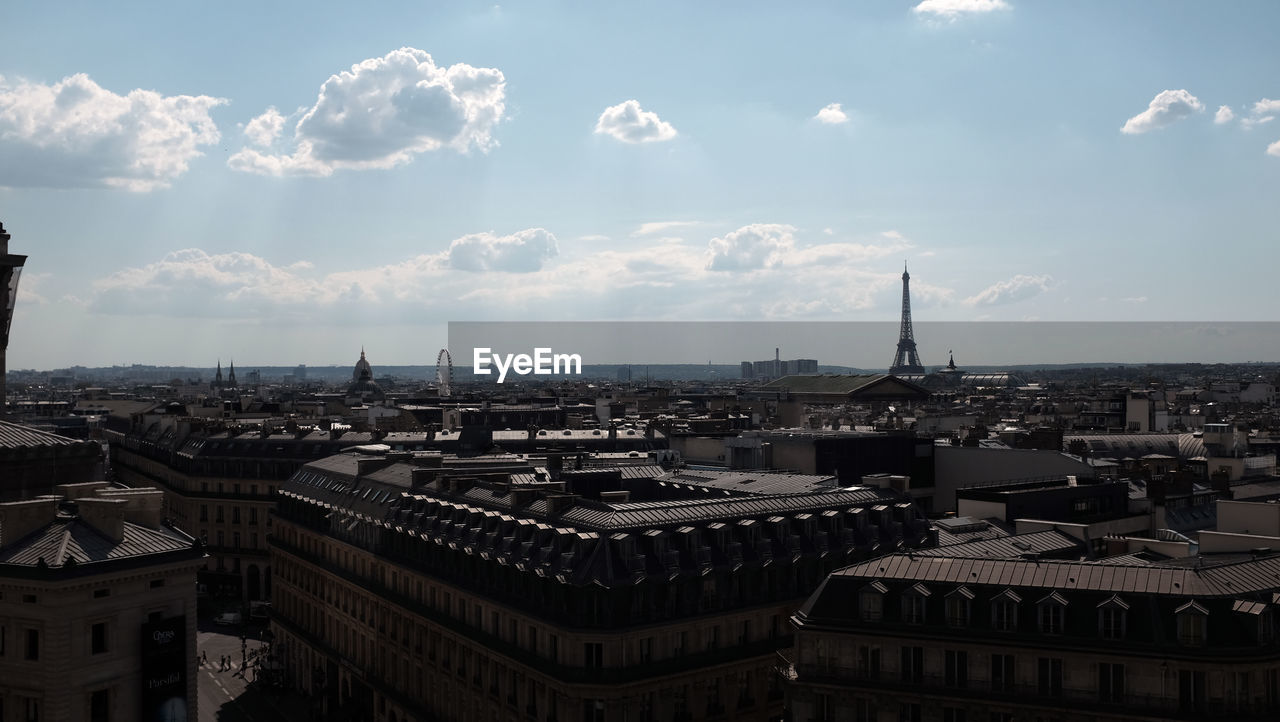 HIGH ANGLE VIEW OF CITY BUILDINGS AGAINST SKY