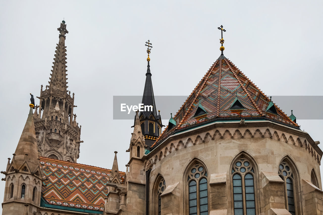 Low angle view of a church in budapest against sky