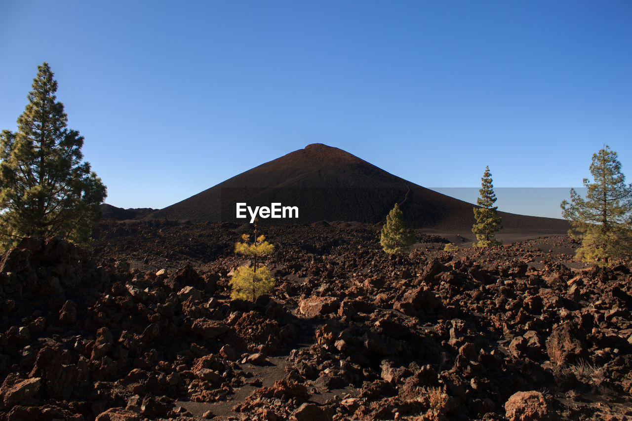 wilderness, landscape, sky, nature, mountain, soil, land, environment, volcano, scenics - nature, plant, no people, beauty in nature, tree, natural environment, non-urban scene, travel destinations, geology, blue, clear sky, volcanic landscape, outdoors, travel, rock, plateau, ridge, day, tourism, tranquility