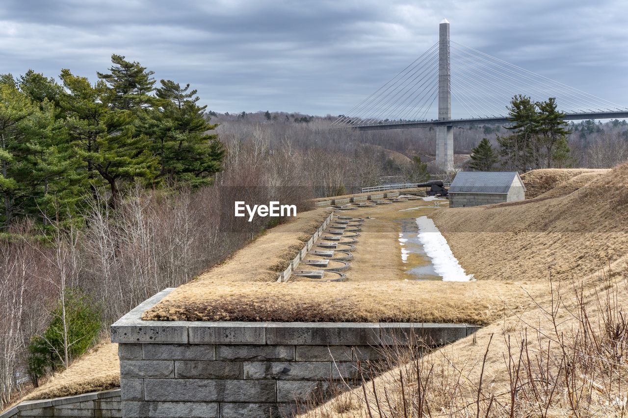 Road by bridge against sky