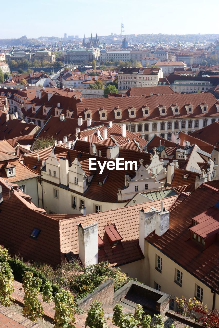 High angle view of buildings in city