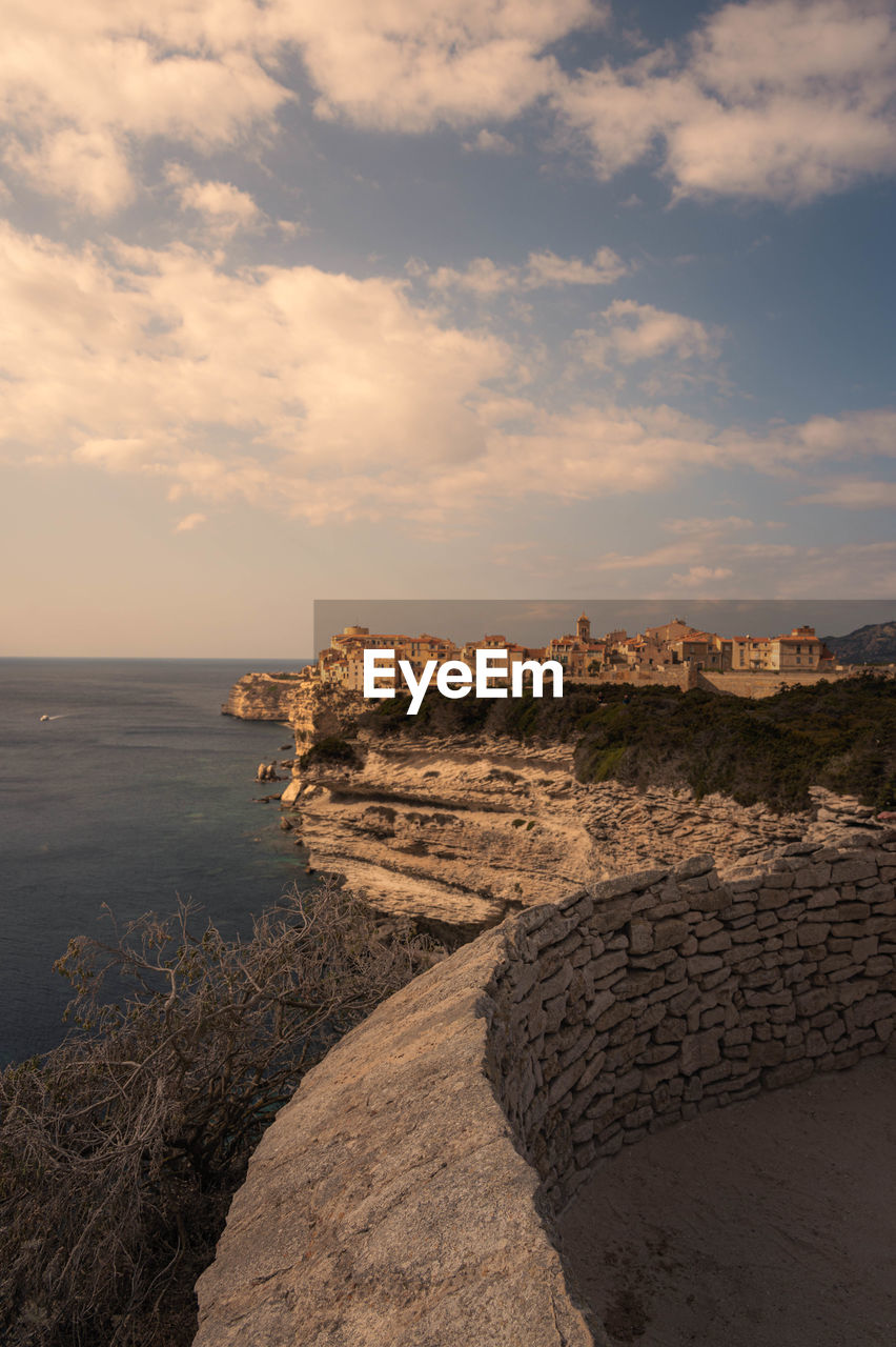 The coastline around bonifacio at sunset