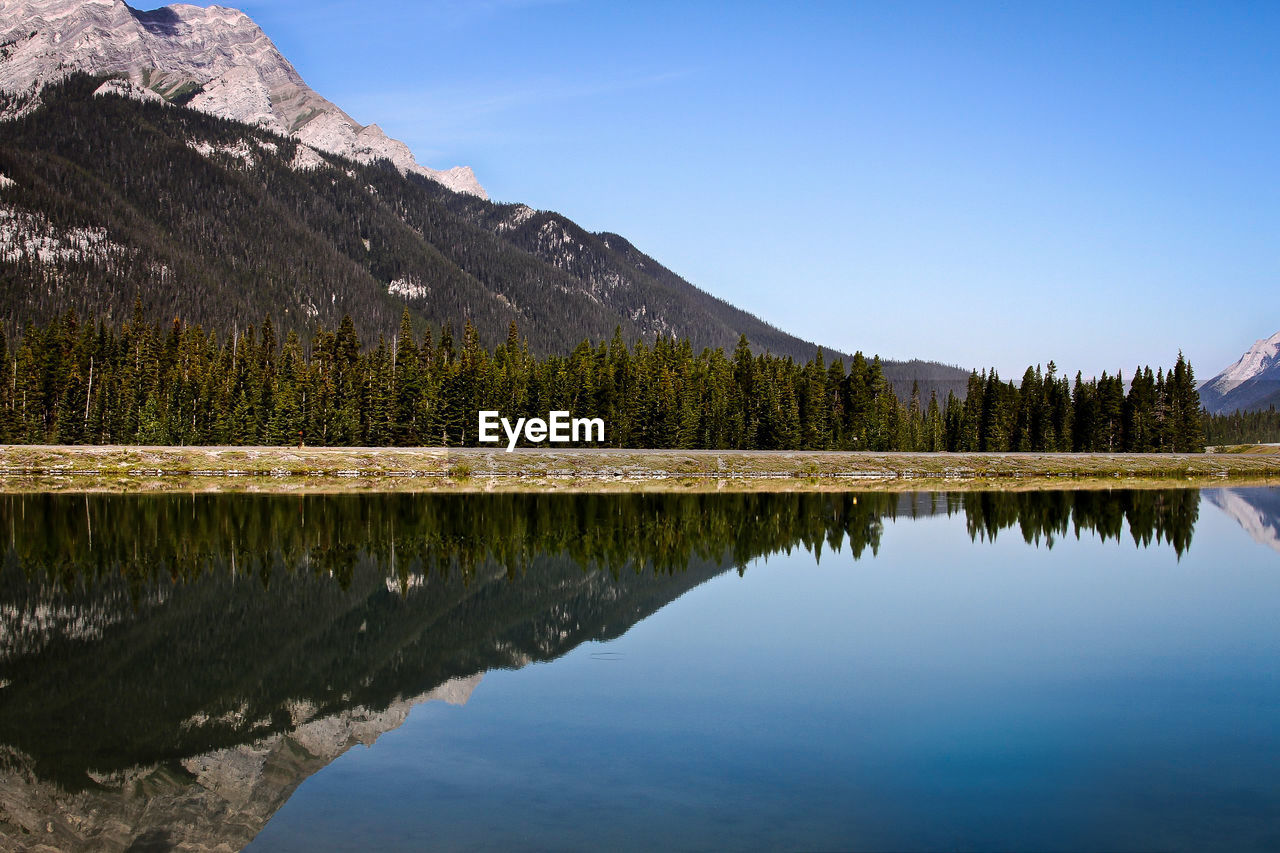 Scenic view of calm lake with mountains in background