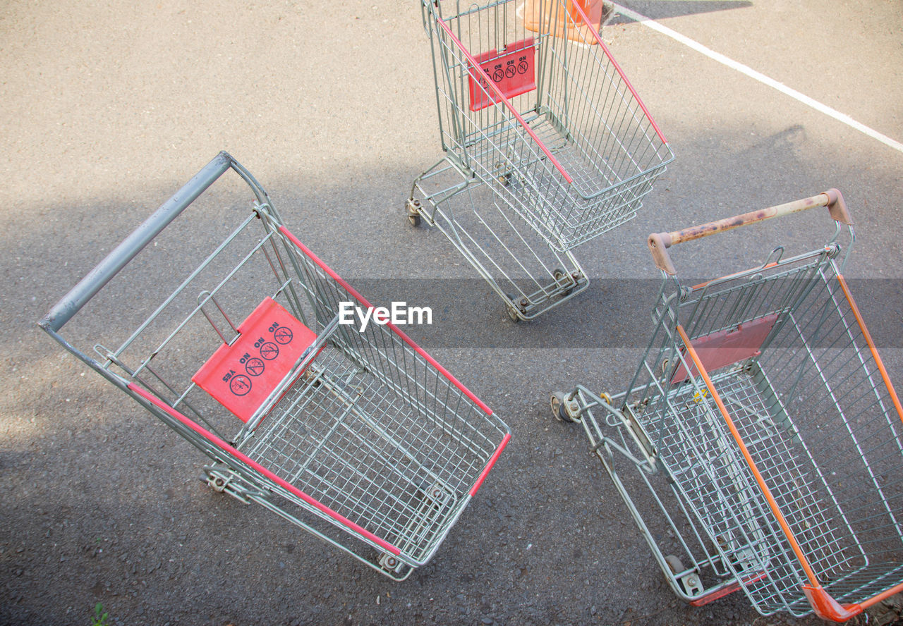 High angle view of shopping cart outdoors