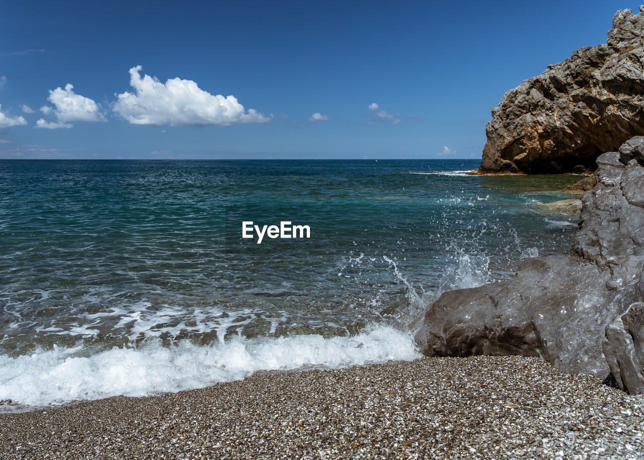 SCENIC VIEW OF SEA WAVES AGAINST SKY