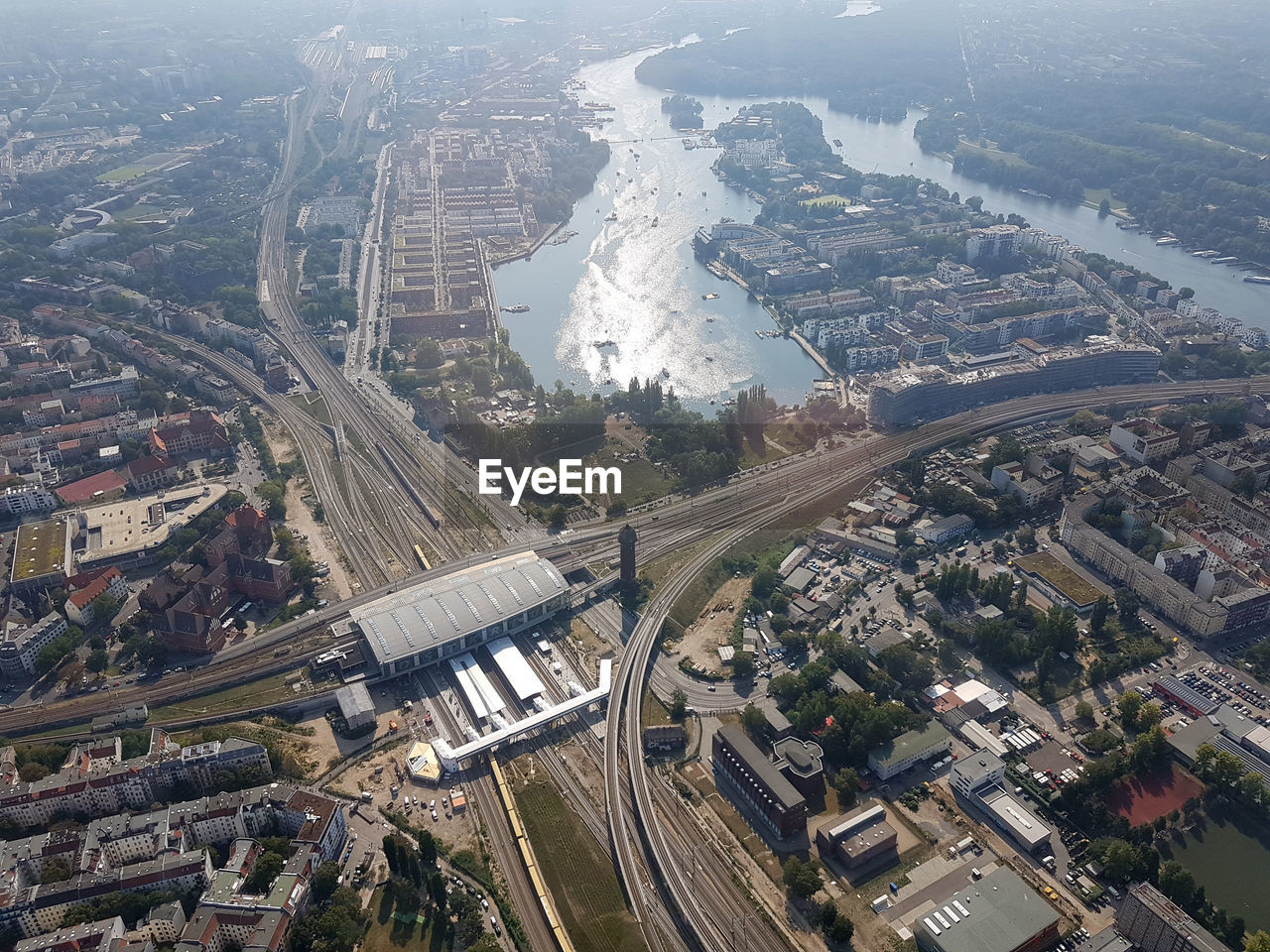 High angle view of city street and buildings of the capital berlin