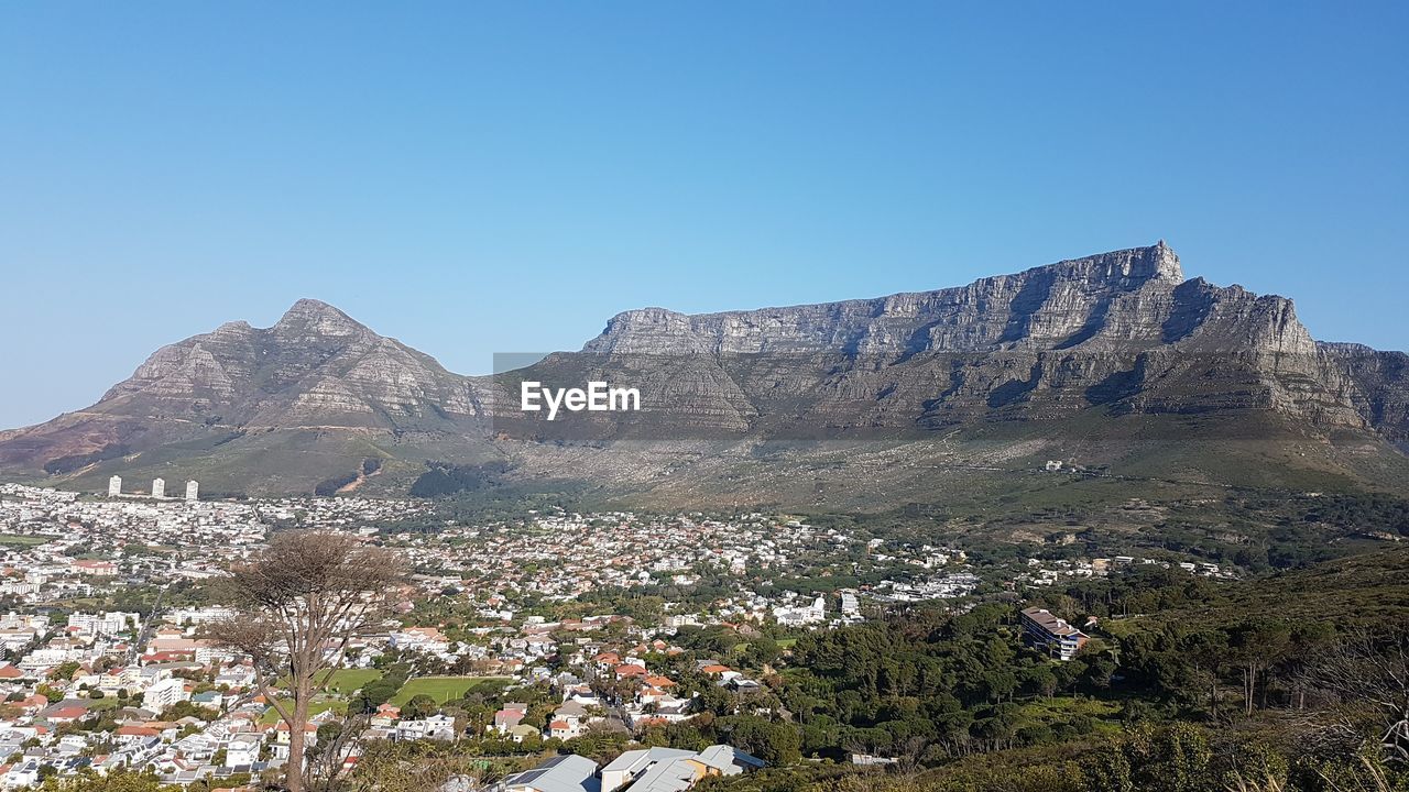 Scenic view of mountains against clear sky at table mountain national park