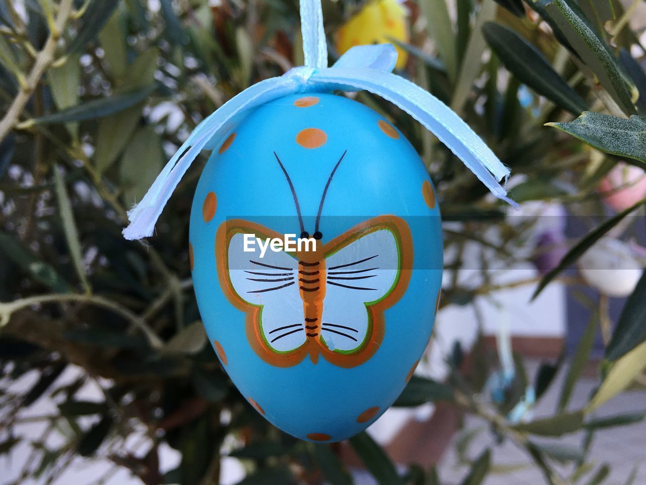 CLOSE-UP OF CRYSTAL BALL HANGING ON TREE