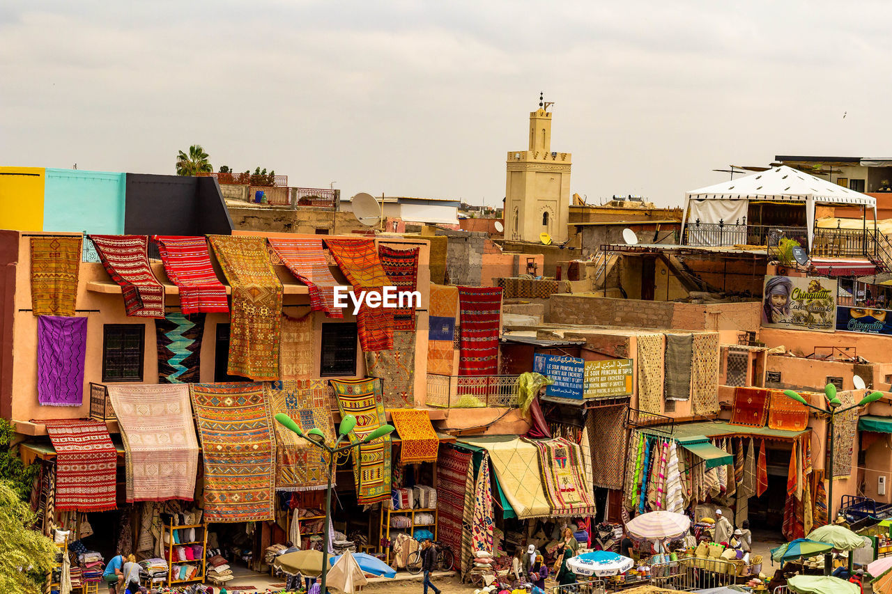 High angle view of market for sale in city