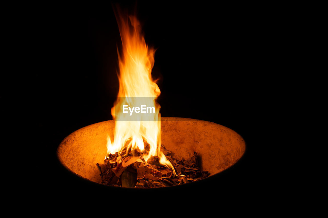 burning, flame, fire, heat, nature, no people, glowing, campfire, black background, orange color, close-up, indoors, darkness, wood, copy space, fireplace, studio shot, lighting