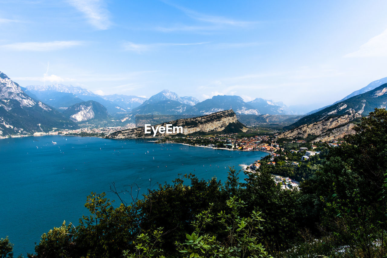 View of lake garda from the busatte tempesta trail in torbole garda trento italy