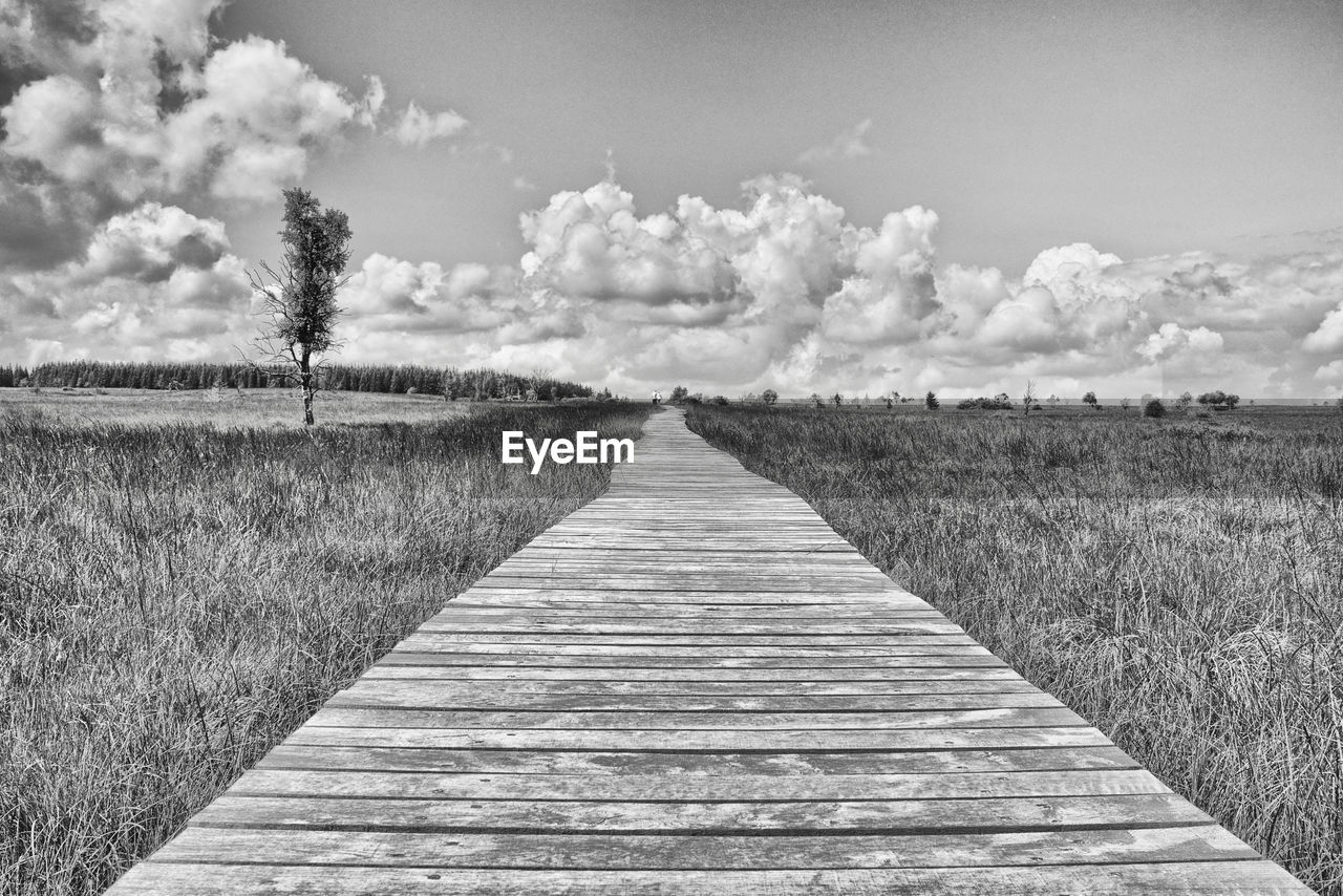 View of footpath on field against sky