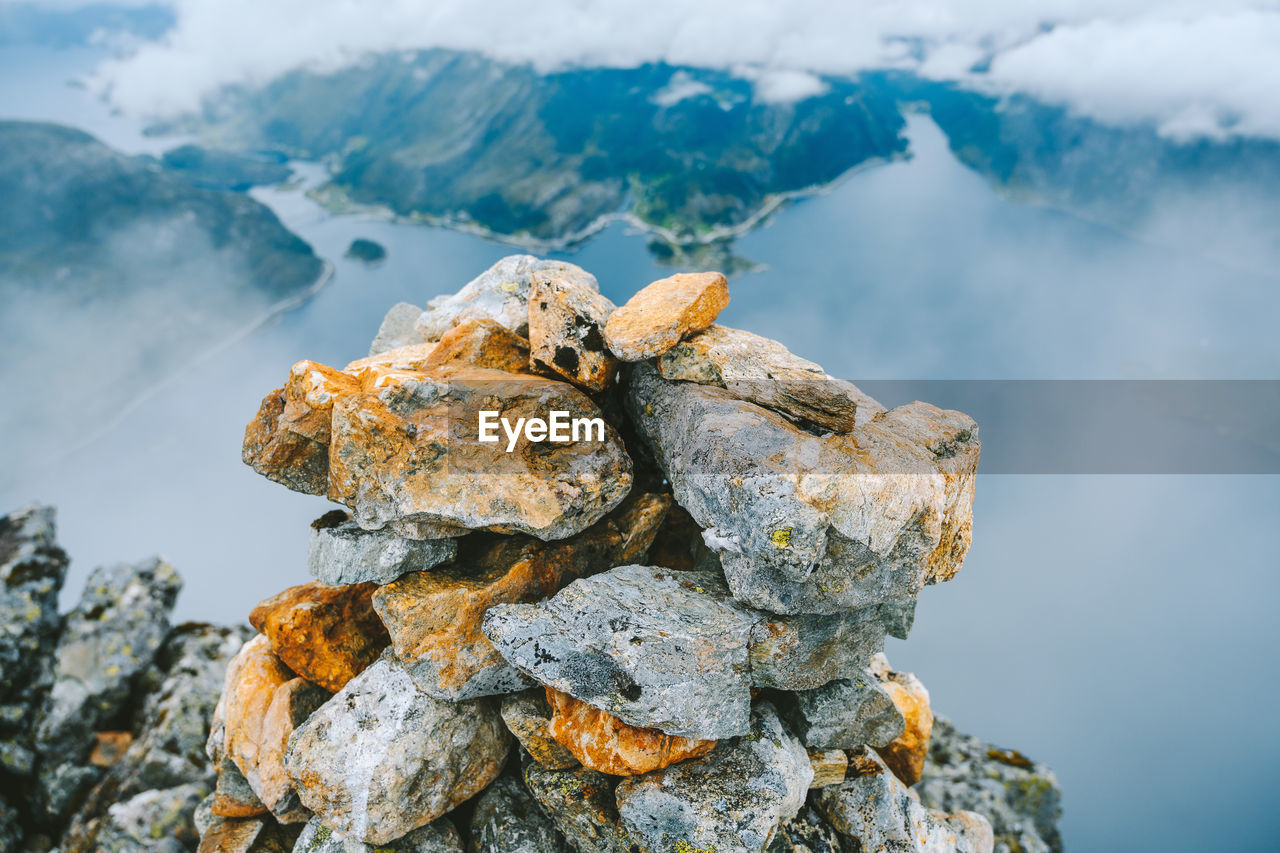 Aerial view of mountain by sea