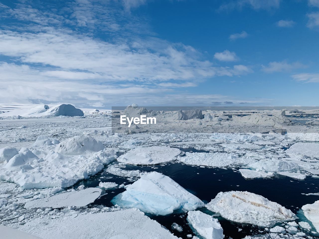 Scenic view of snow covered mountains against sky