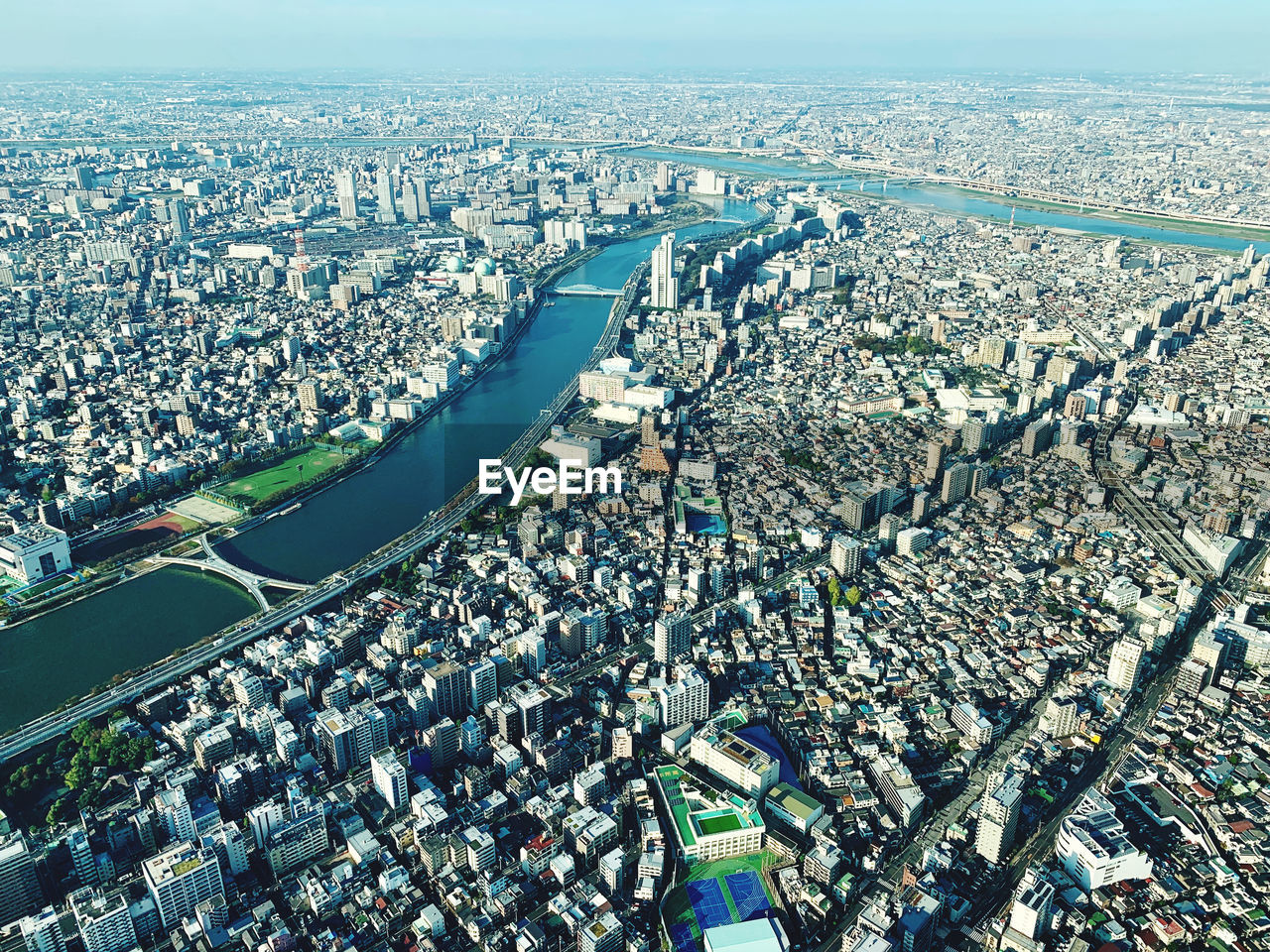 High angle view of tokyo city buildings from tokyo tower