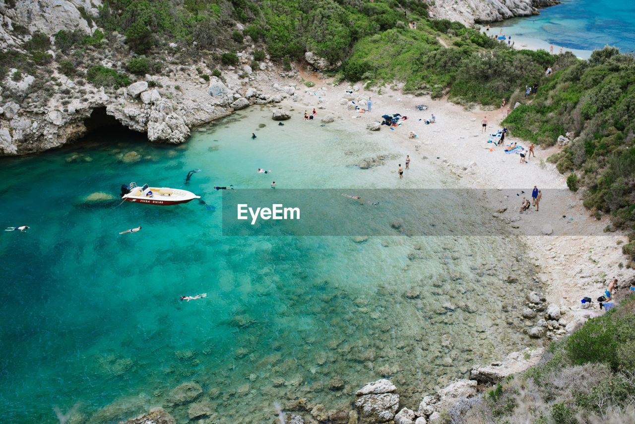 High angle view of people at beach