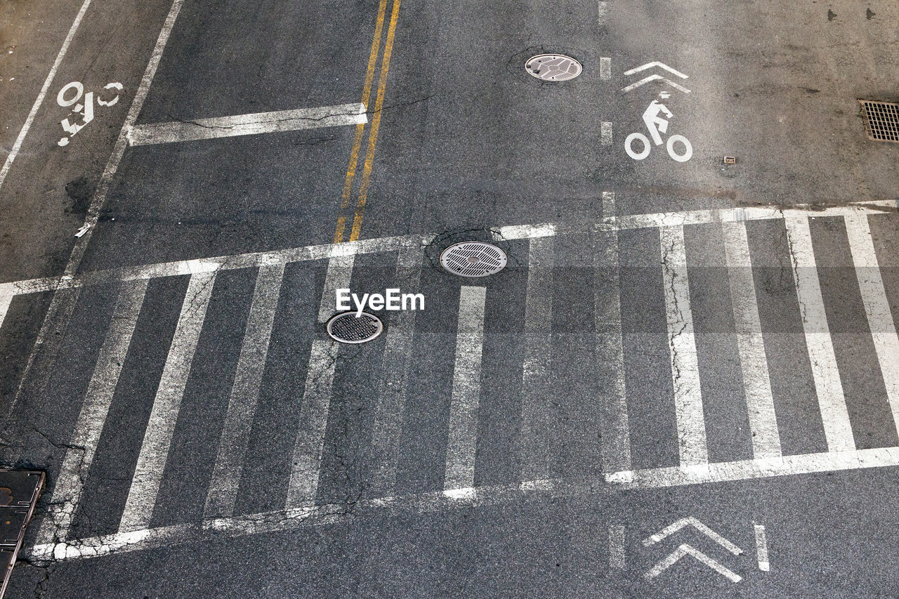 High angle view of road markings