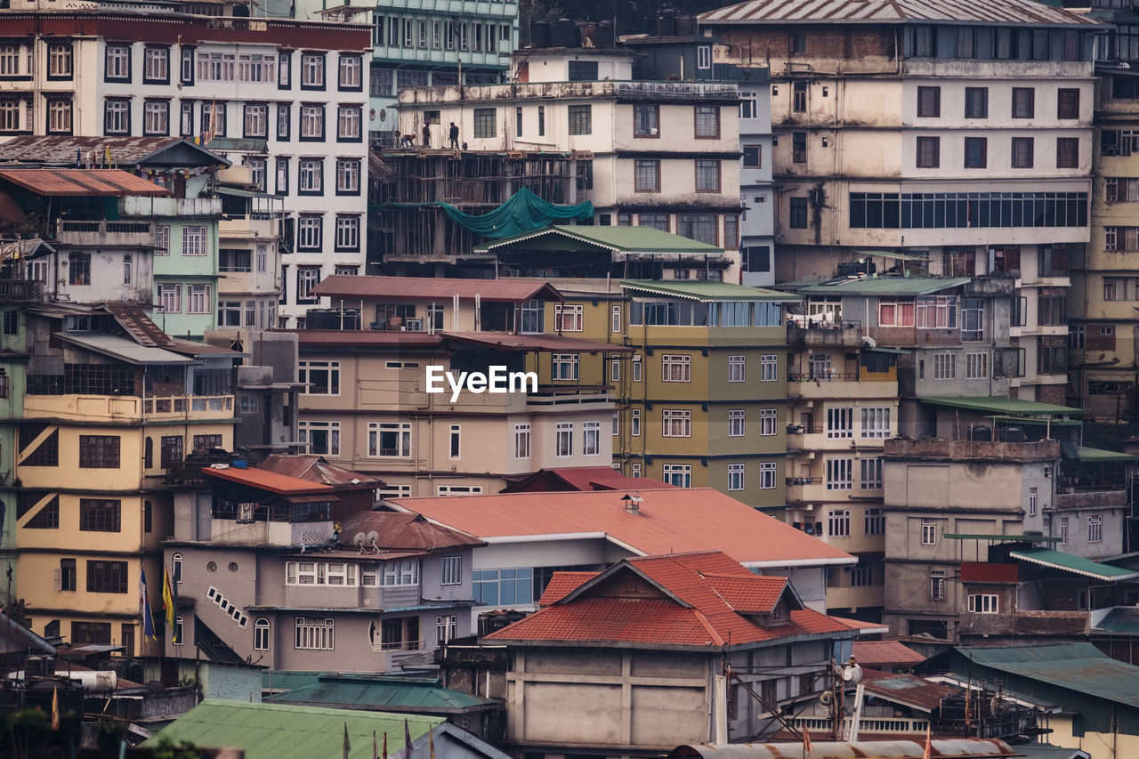 High angle view of buildings in city