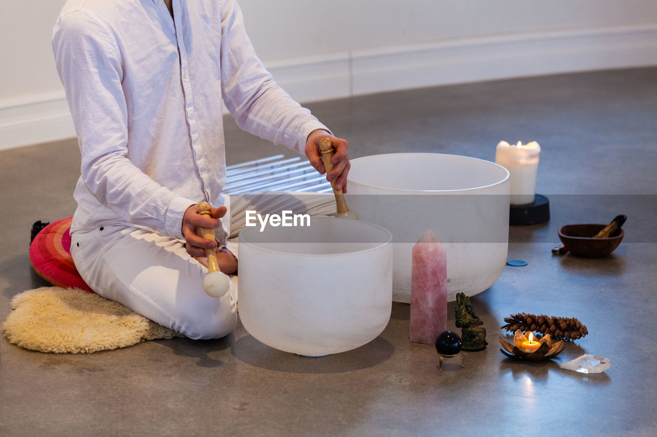 Man preparing food on table