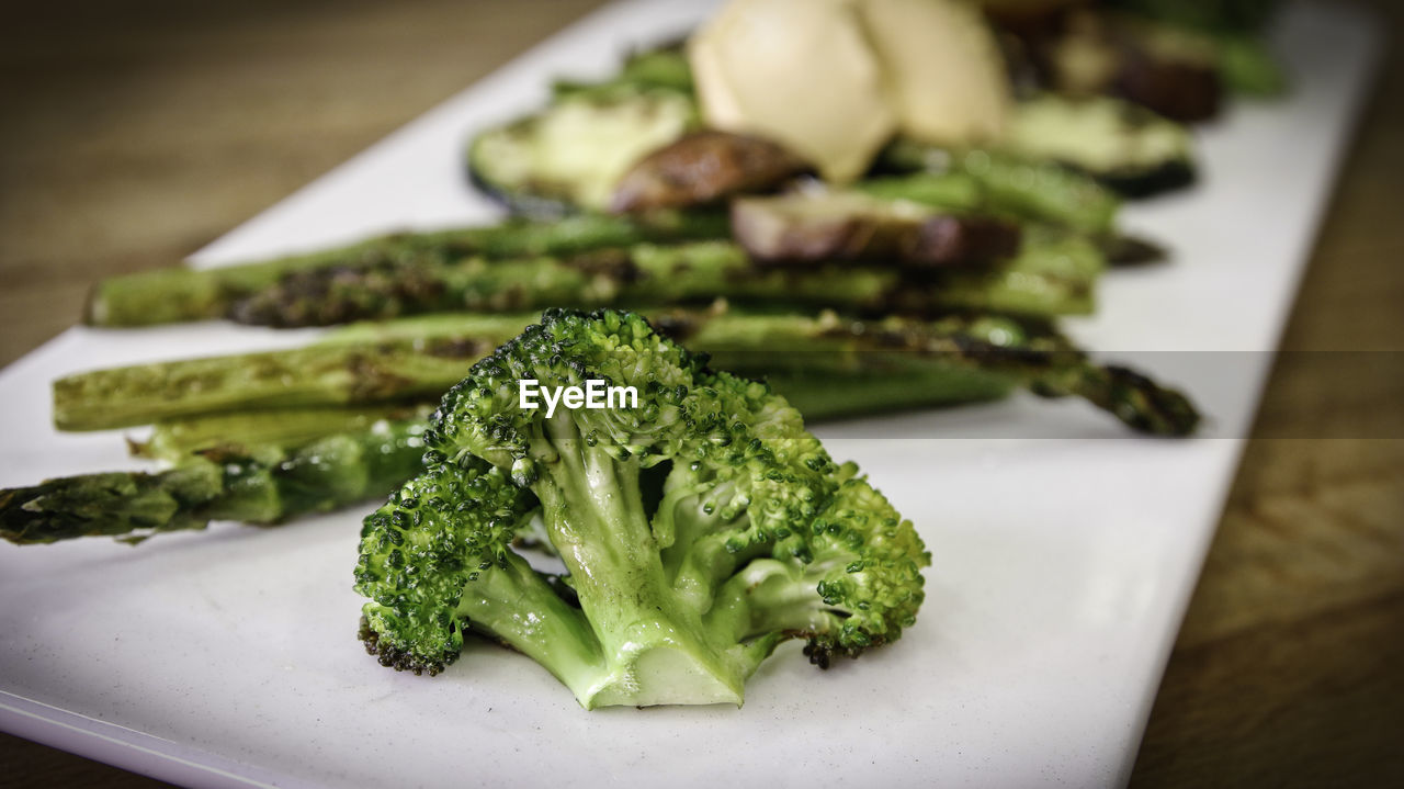 Close-up of vegetables in plate on table