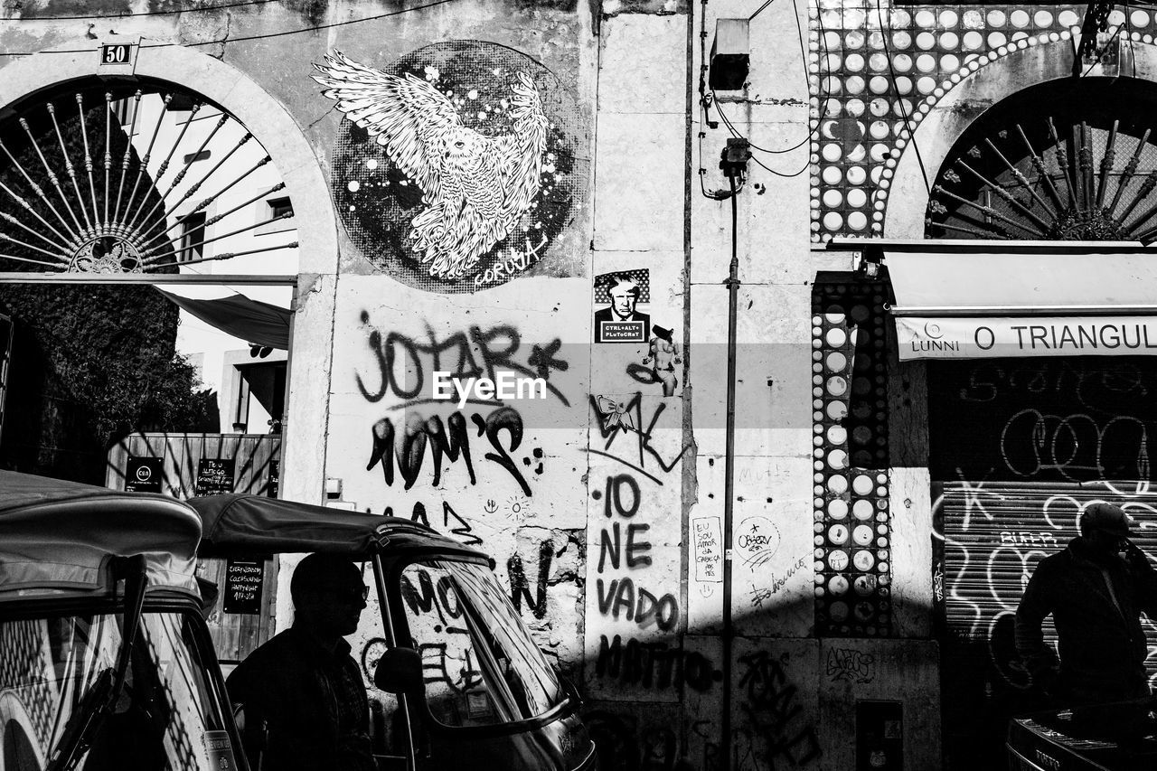 PEOPLE ON GRAFFITI WALL