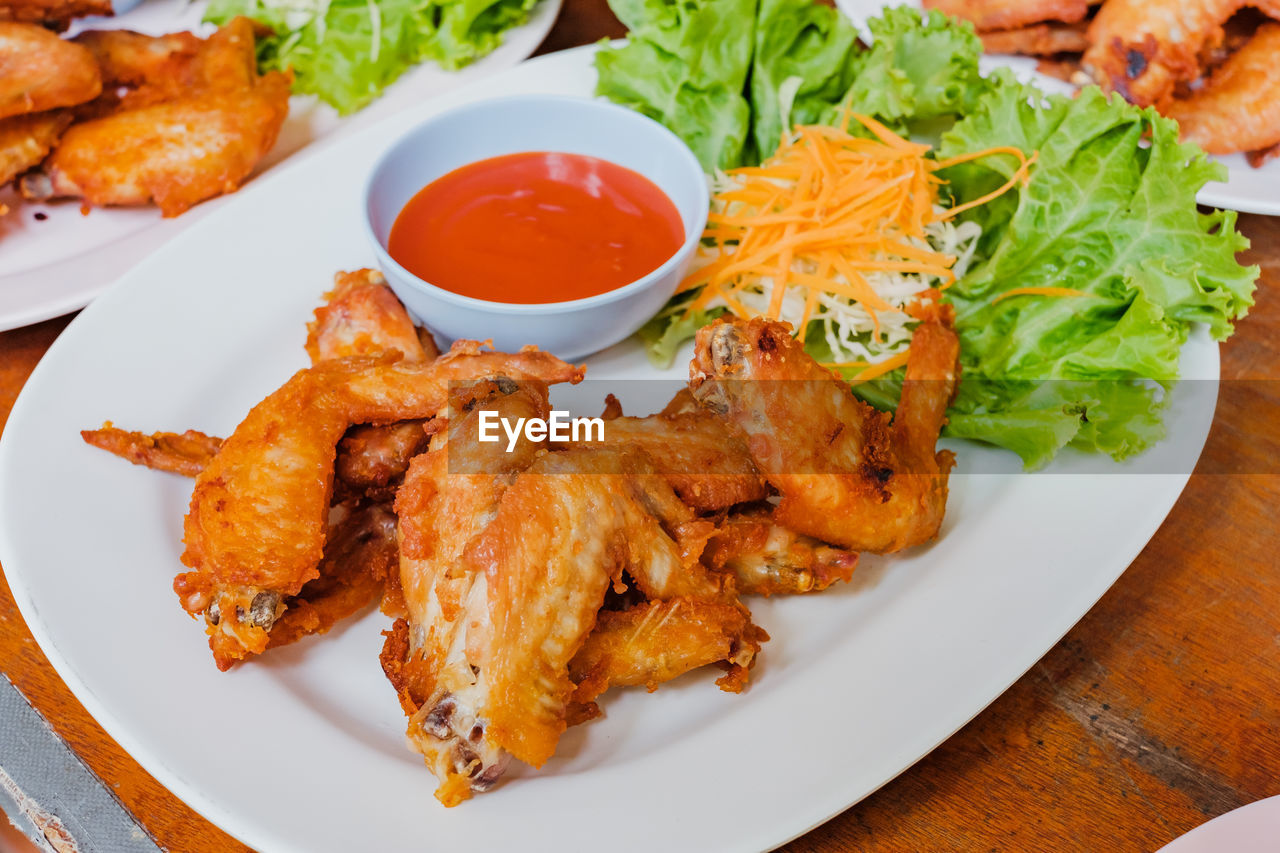 High angle view of food in plate on table