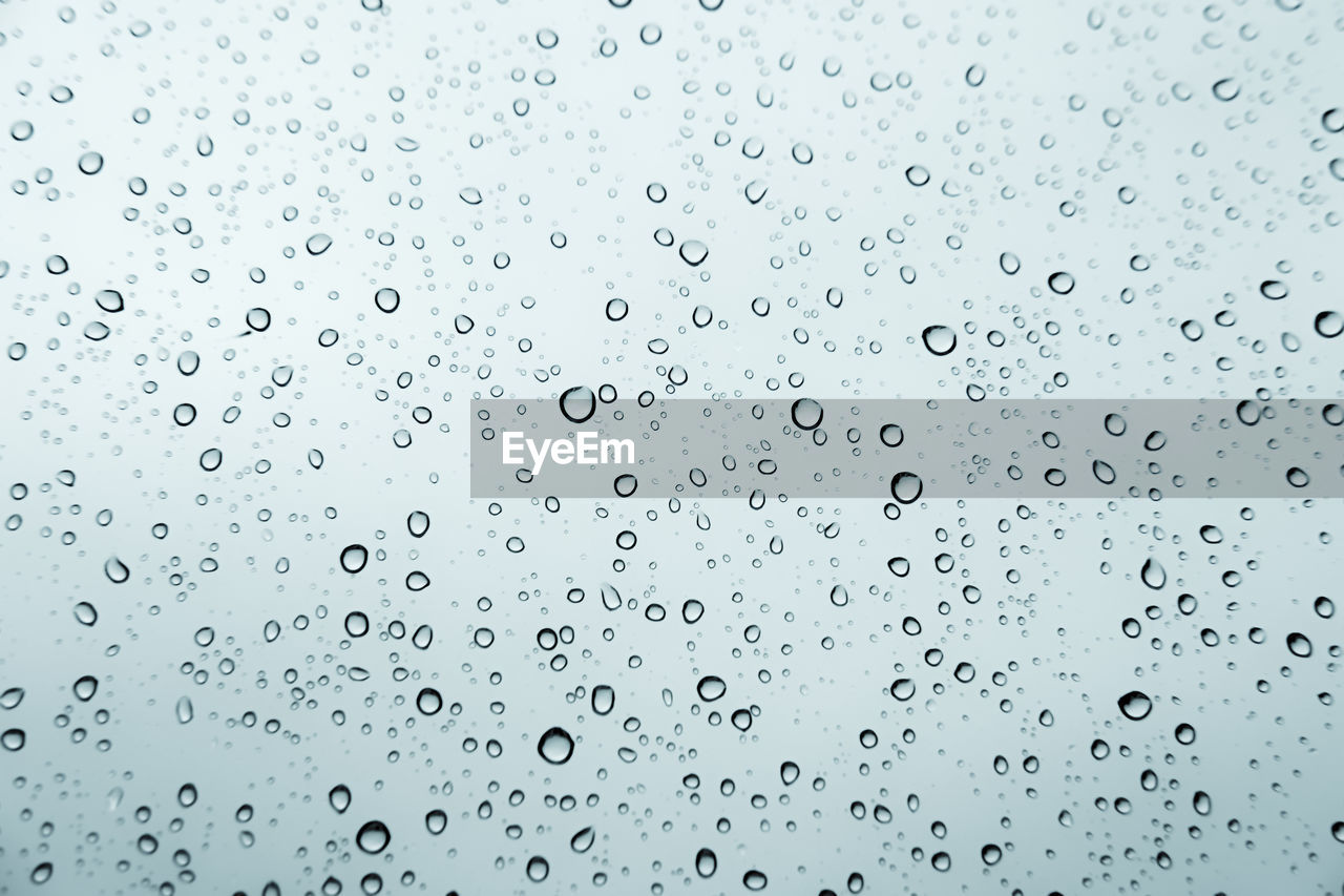 Full frame shot of raindrops on glass