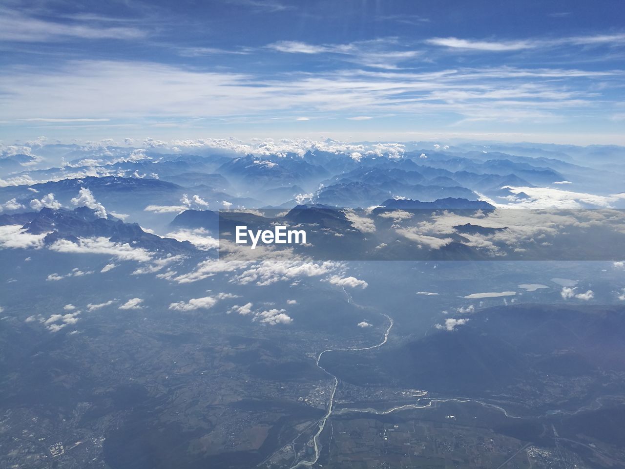 Aerial view of mountain range