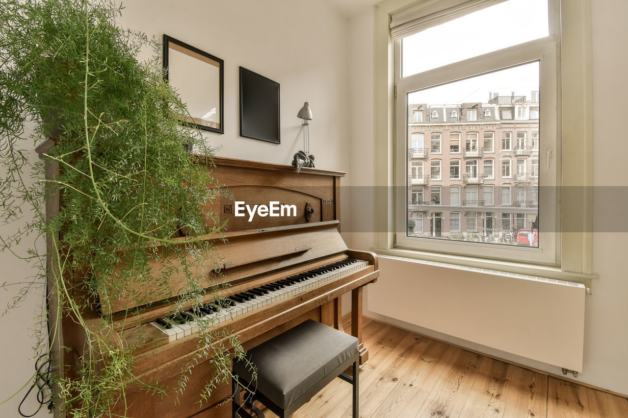 high angle view of old piano at home