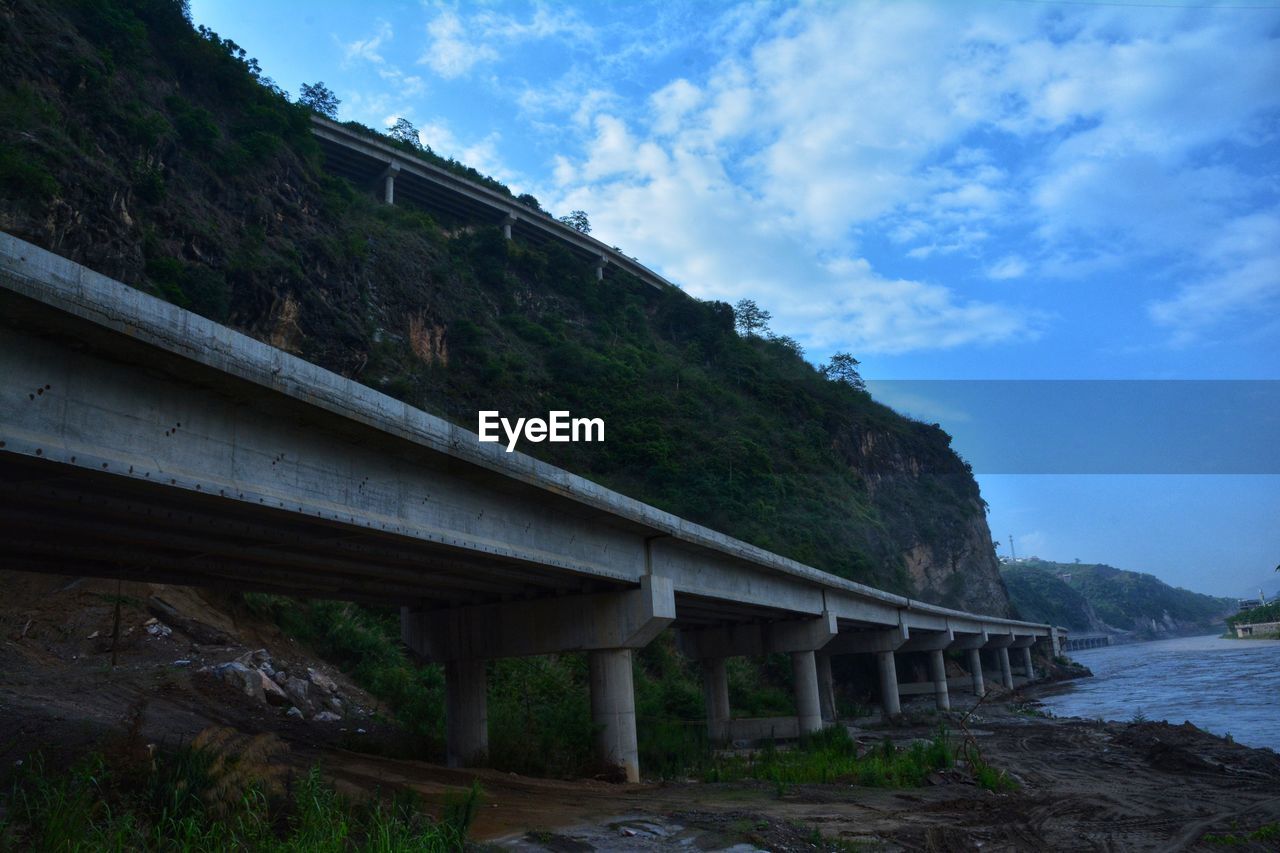 LOW ANGLE VIEW OF BRIDGE OVER RIVER