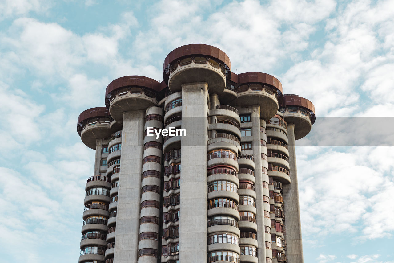 Low angle view of building, brutalist architecture, beton brute, ufo 