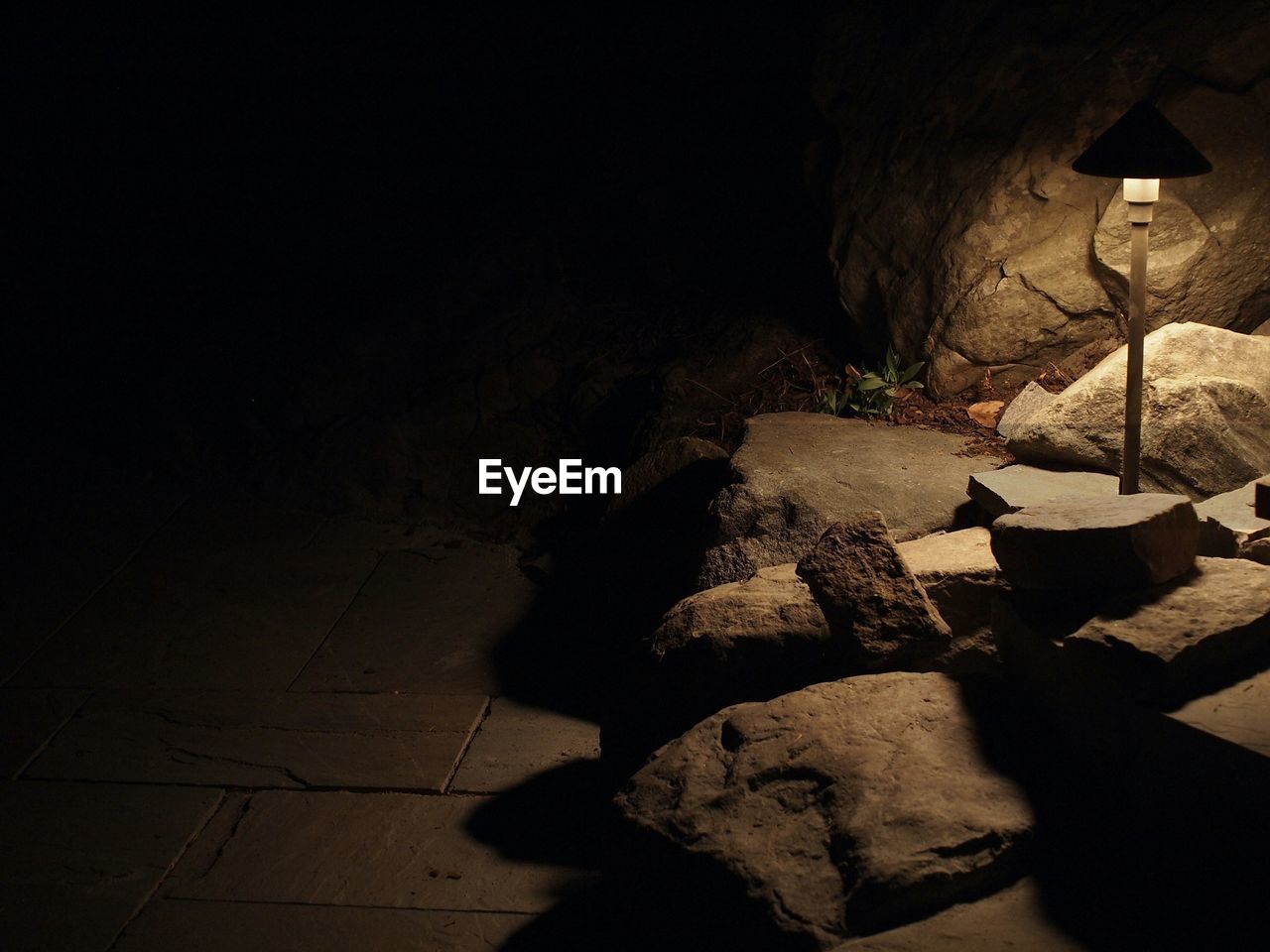 Illuminated rocks at night