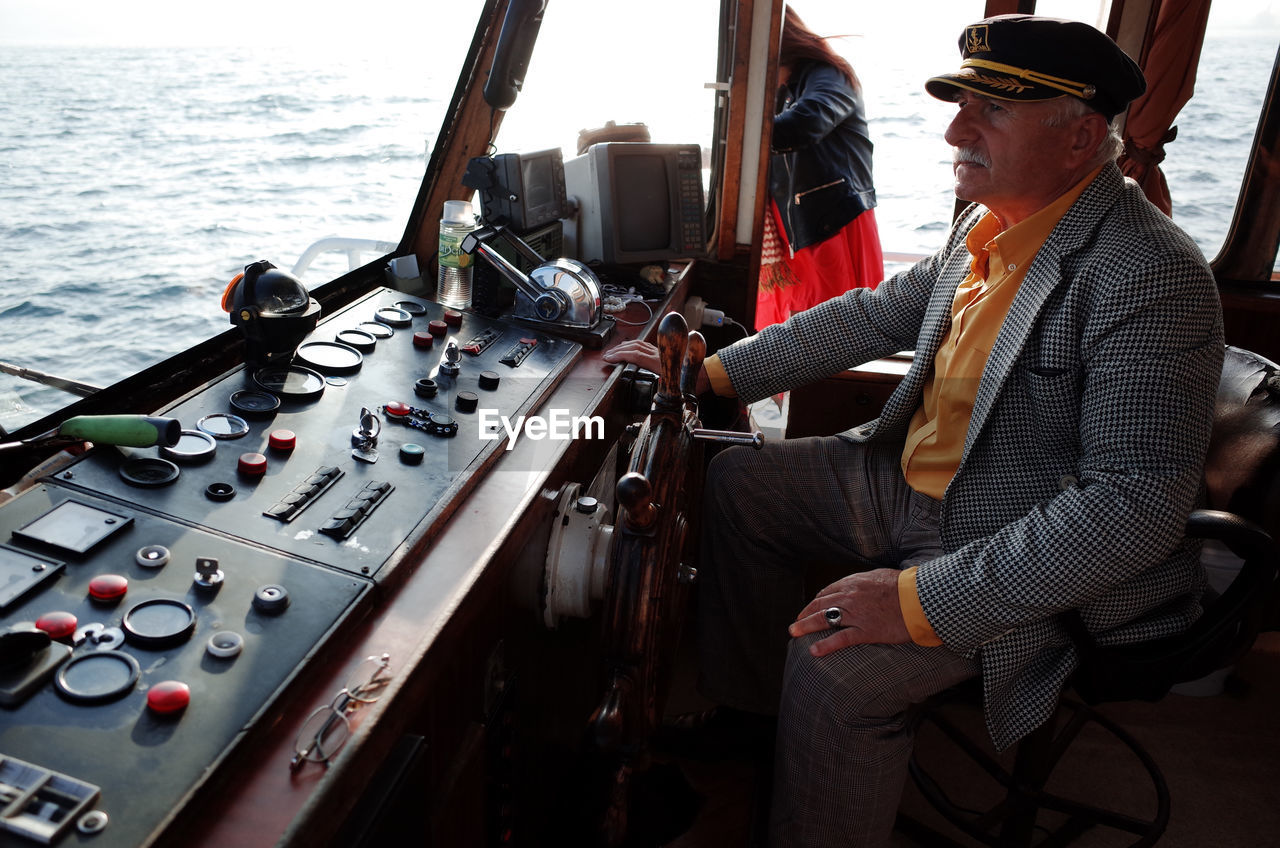 Boat captain operating ferry