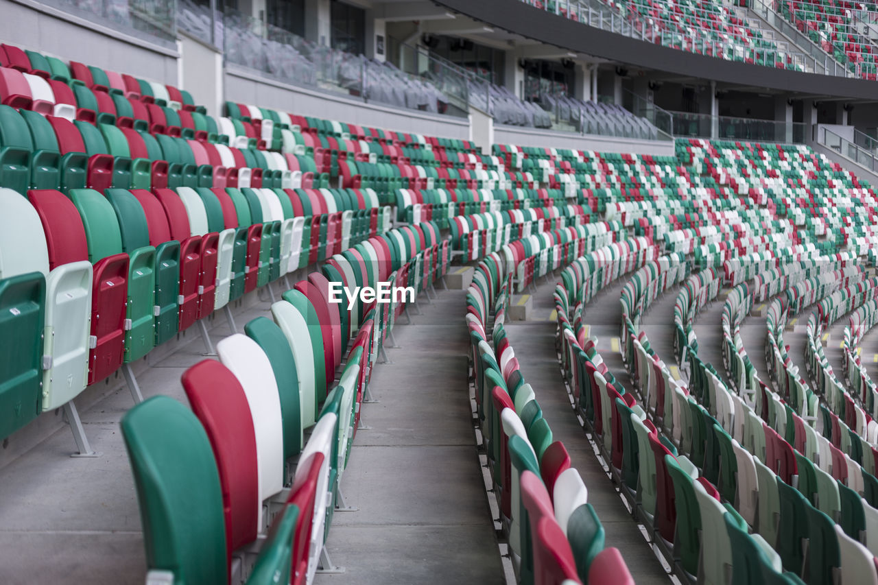 Empty chairs in stadium