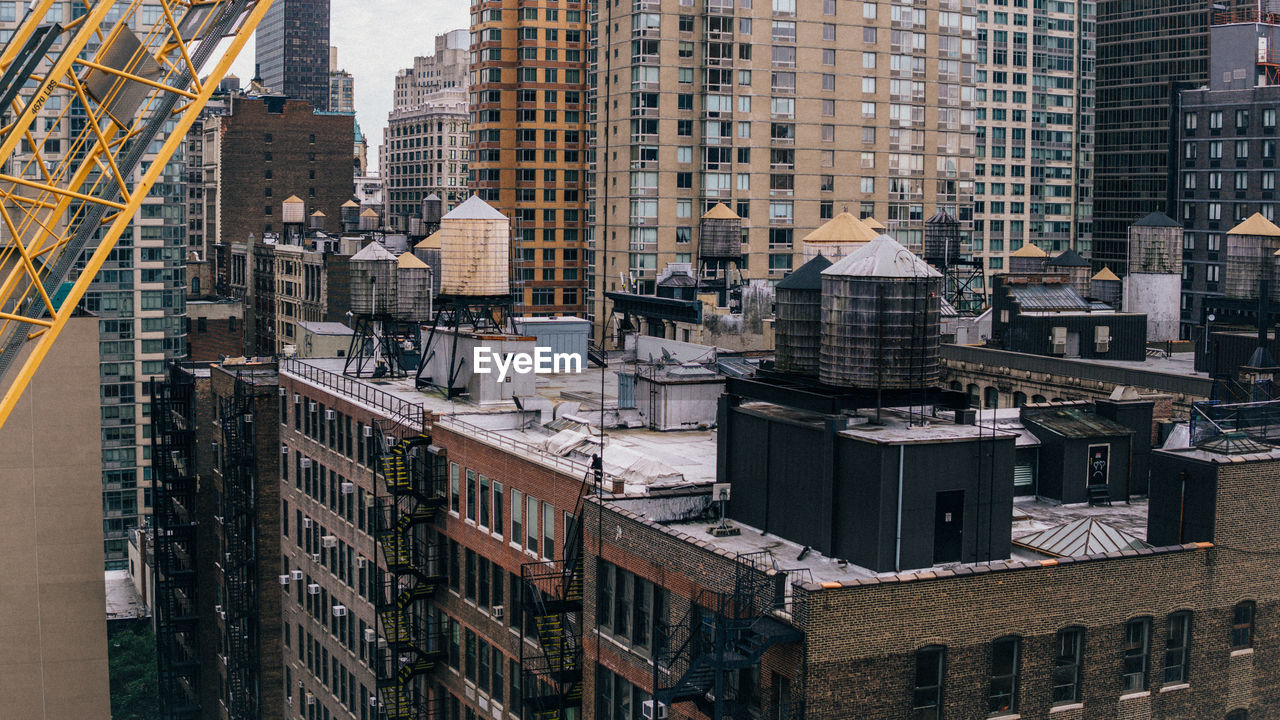 High angle view of buildings in city