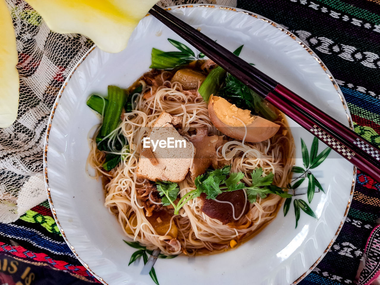 High angle view of food in plate on table