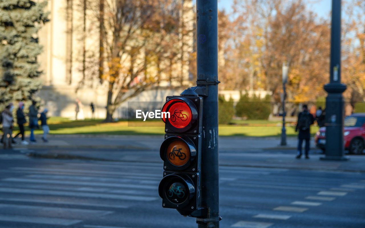 Red light for bicycles on traffic light in city