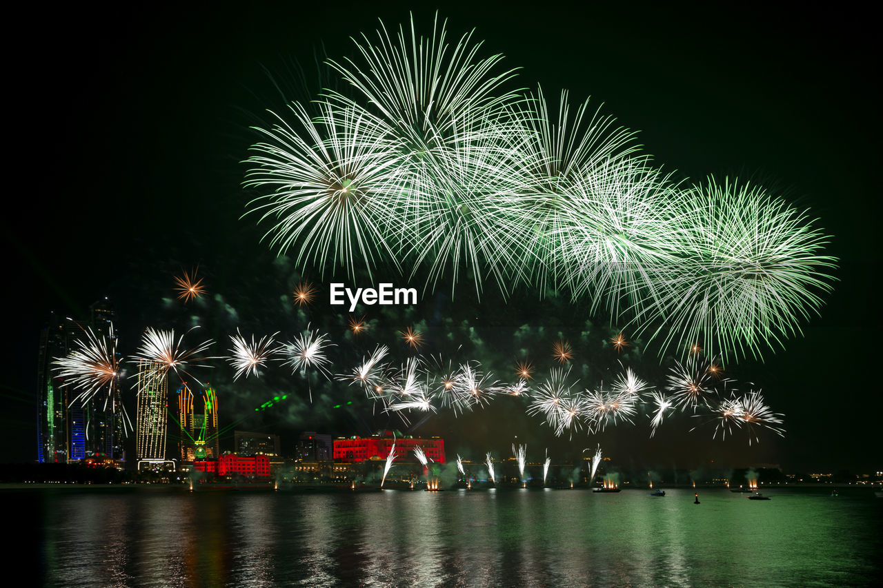 Grand fireworks display in abu dhabi in uae for 50th golden jubilee uae national day celebrations