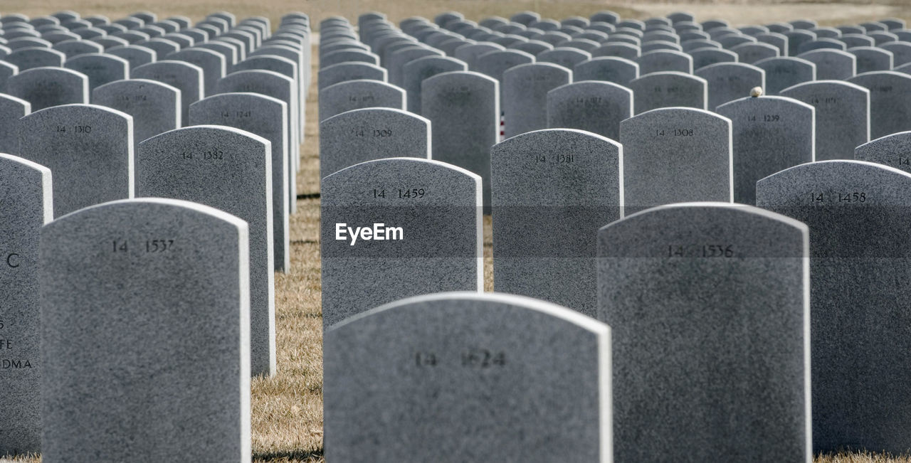 Grave markers of veterans at national cemetery