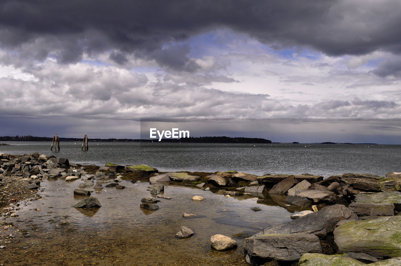 Scenic view of sea against cloudy sky