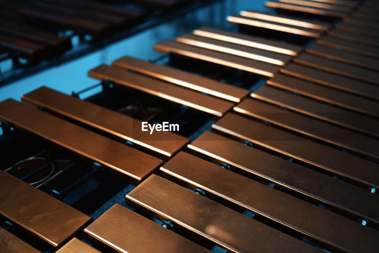 High angle view of piano keys