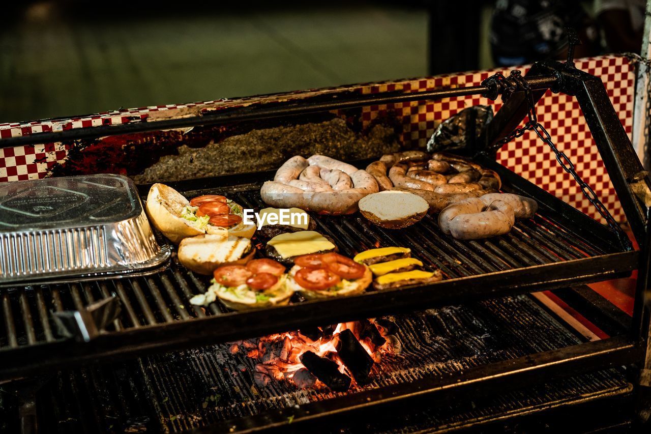 Close-up of food on barbecue grill