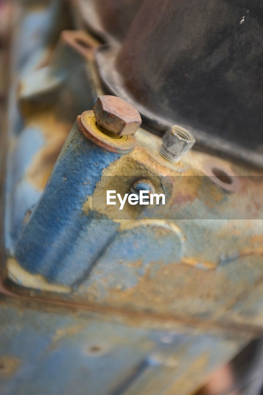 Close-up of rusty jeep engine