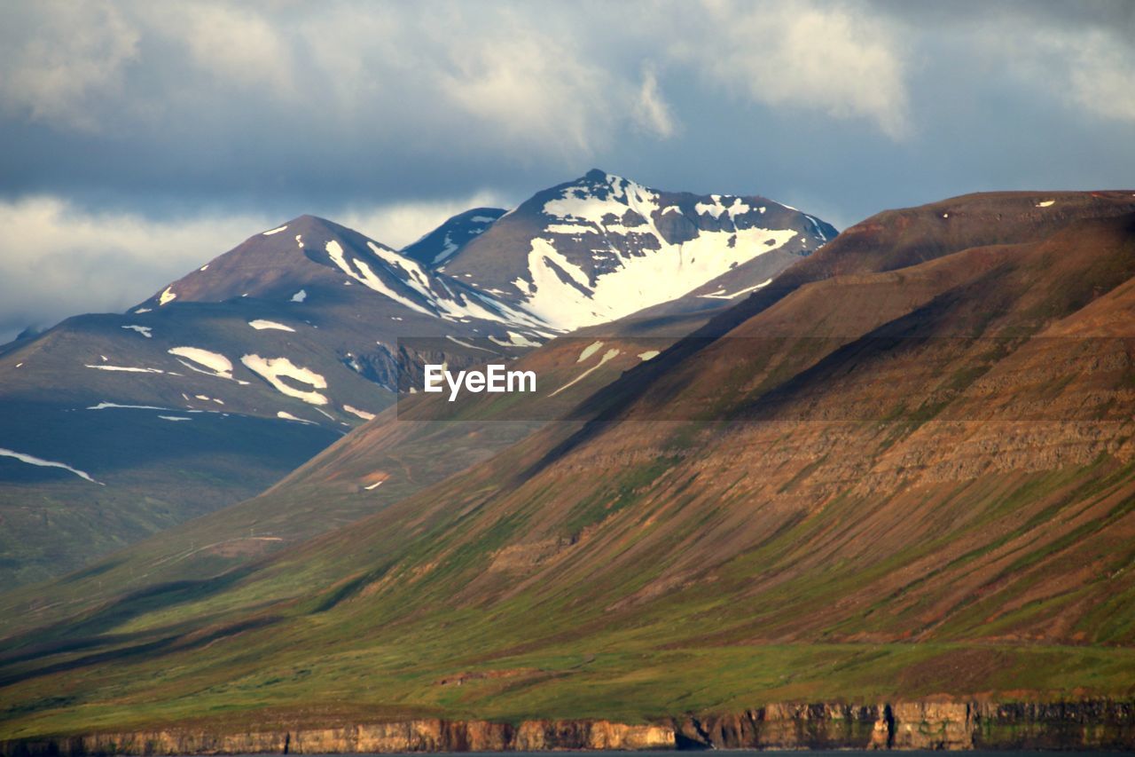 Scenic view of snowcapped mountains against sky