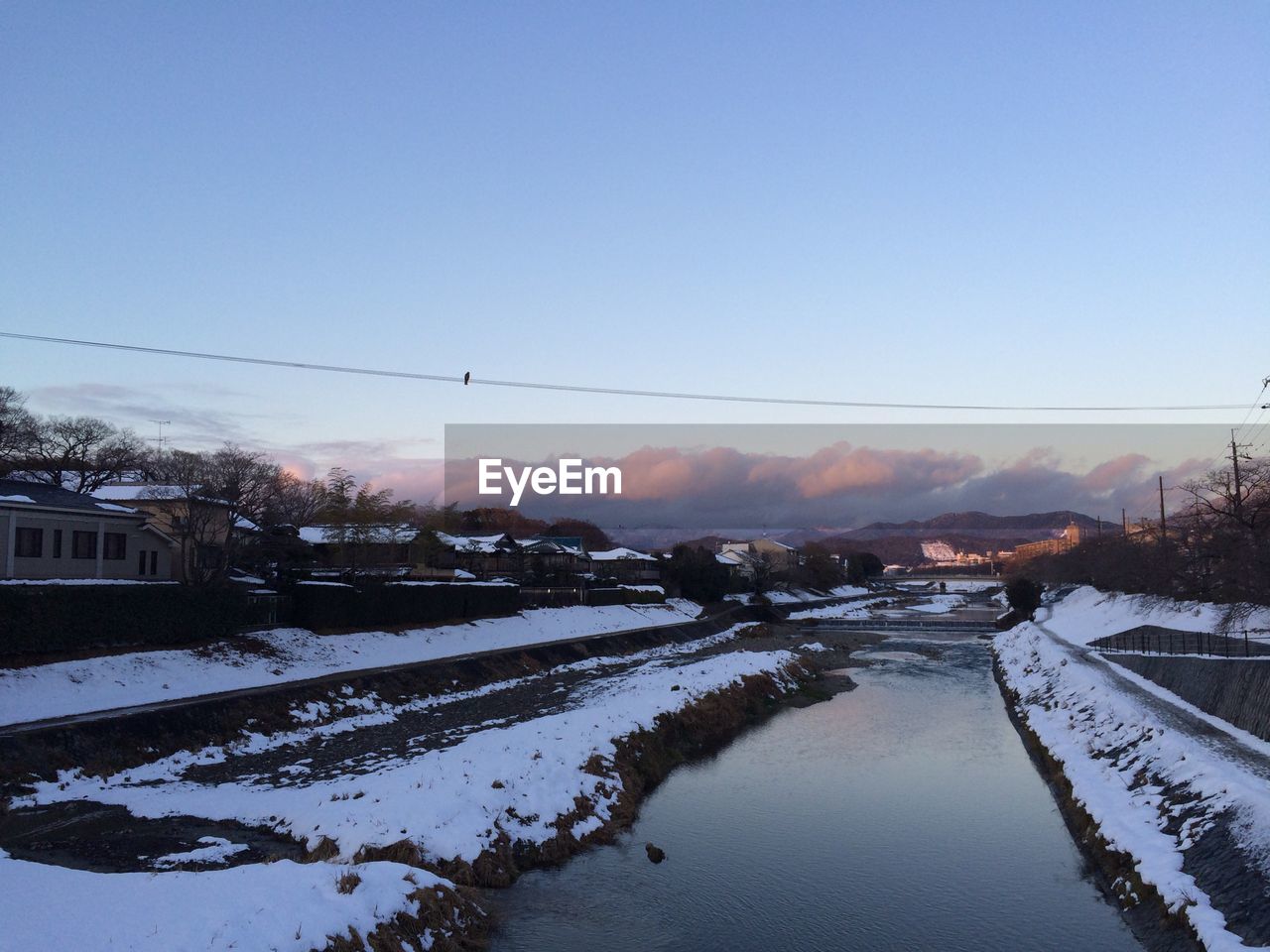 High angle view of river in winter