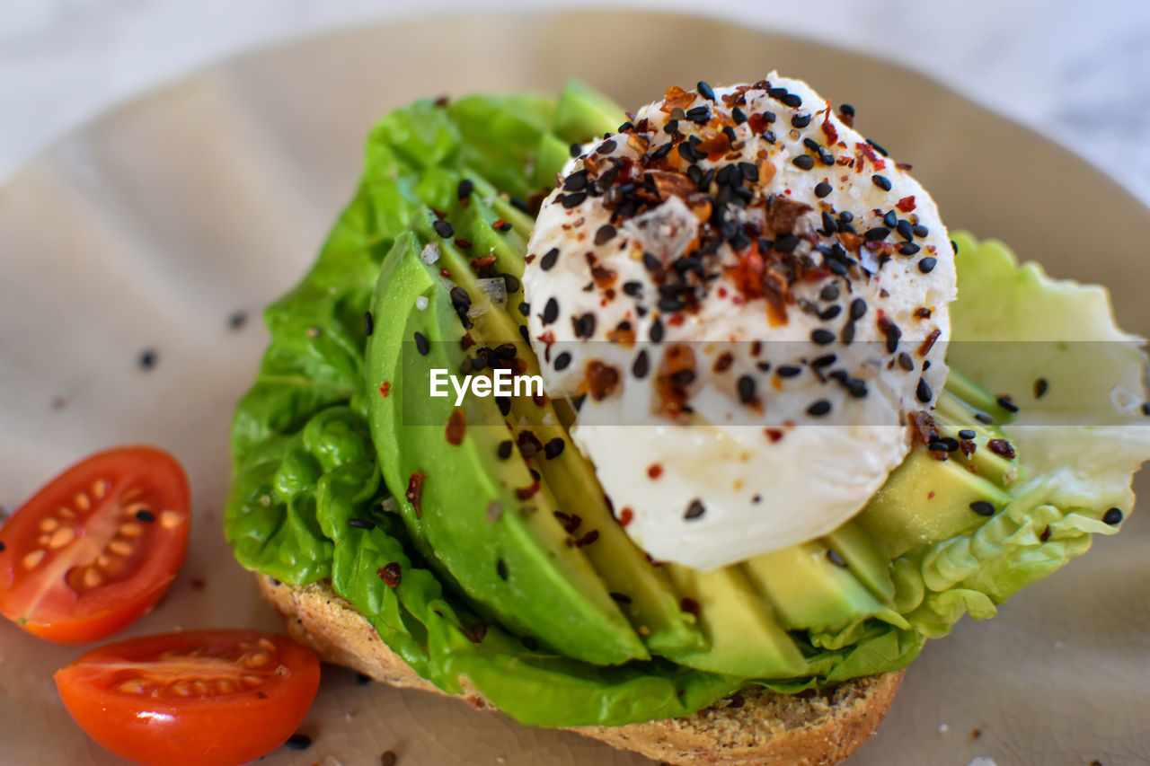 food and drink, food, healthy eating, freshness, vegetable, fruit, dish, produce, meal, wellbeing, breakfast, plate, salad, no people, dairy, avocado, fast food, tomato, bread, close-up, cuisine, cheese, green, indoors