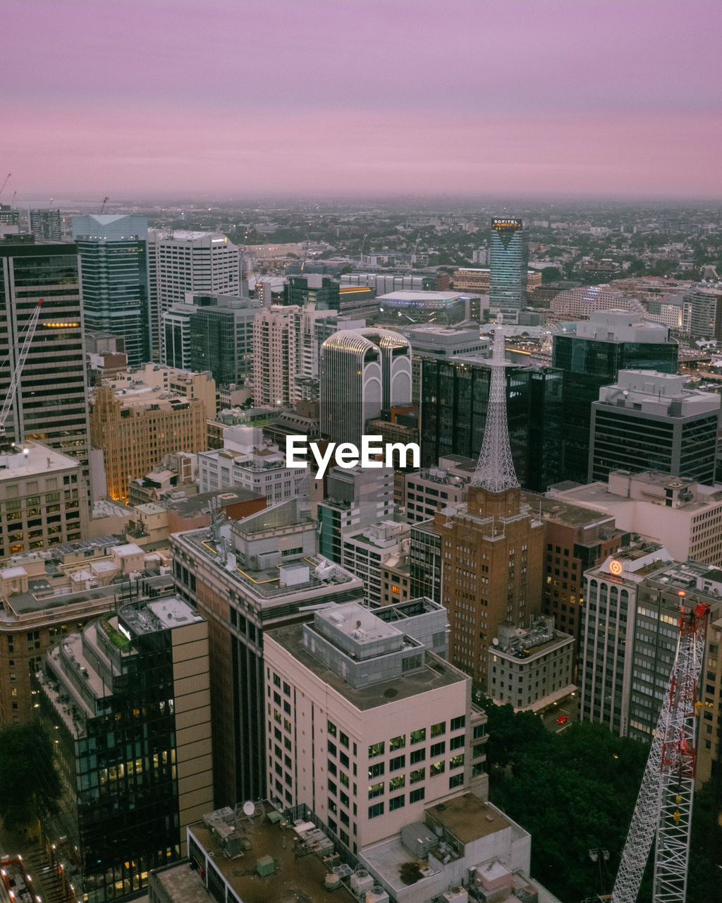 High angle view of buildings in city