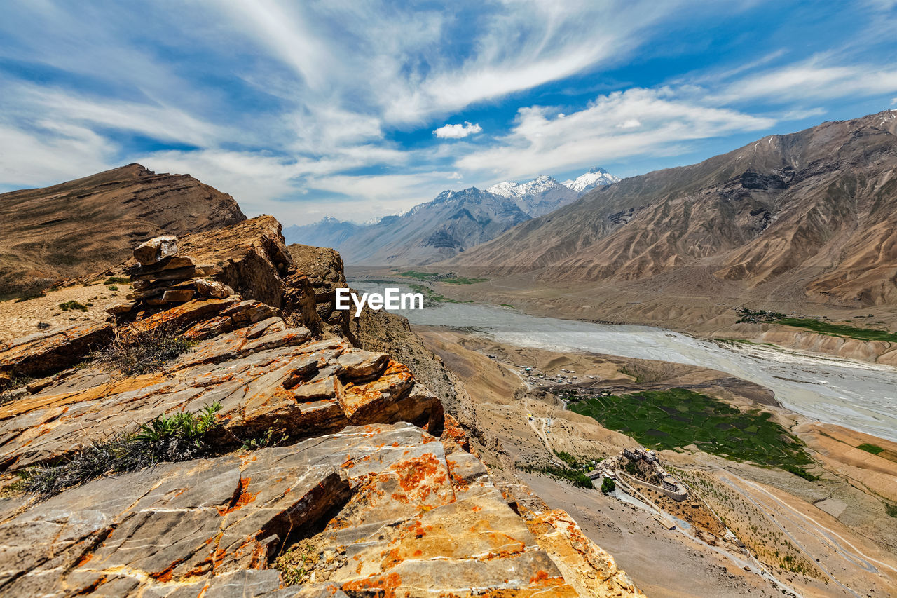 Aerial view of spiti valley and key gompa in himalayas
