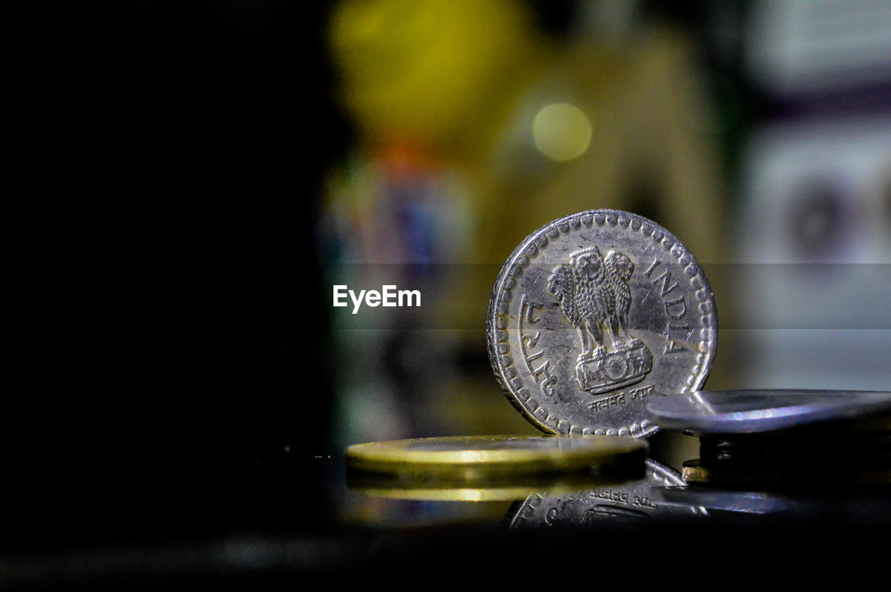 Close-up of 5 rupee coin